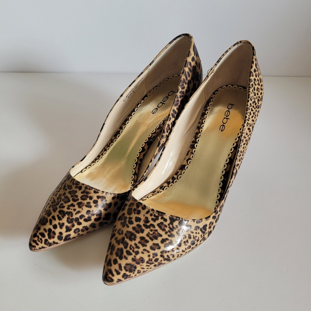 Bebe Sexy Animal Print Cheetah Women's Olivia Leo-Leopard patterned Heels 8